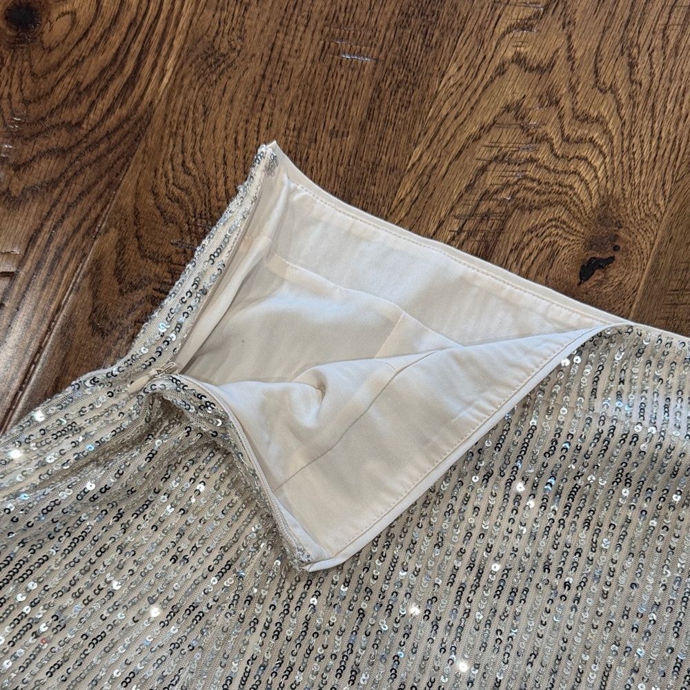 NWT LOFT Sequin Embellished Ivory/Silver Skirt Sz 6 - Picture 2 of 4